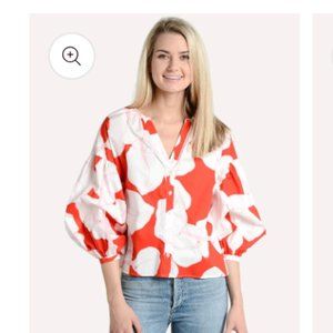 CROSBY by Mollie Burch Red and White Floral Button-Front Blouse